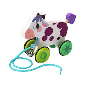 Vaca genérica de brinquedo de madeira Animal Push Toy para crianças de 1 a 3 anos