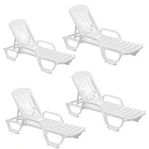 Kit 04 Espreguiçadeira Piscina de Plástico Pitangui Branca com Rodas