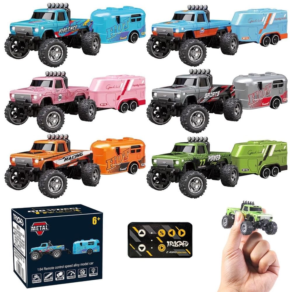 RC Monster Truck Mini escala 1:64 com controle remoto de reboque