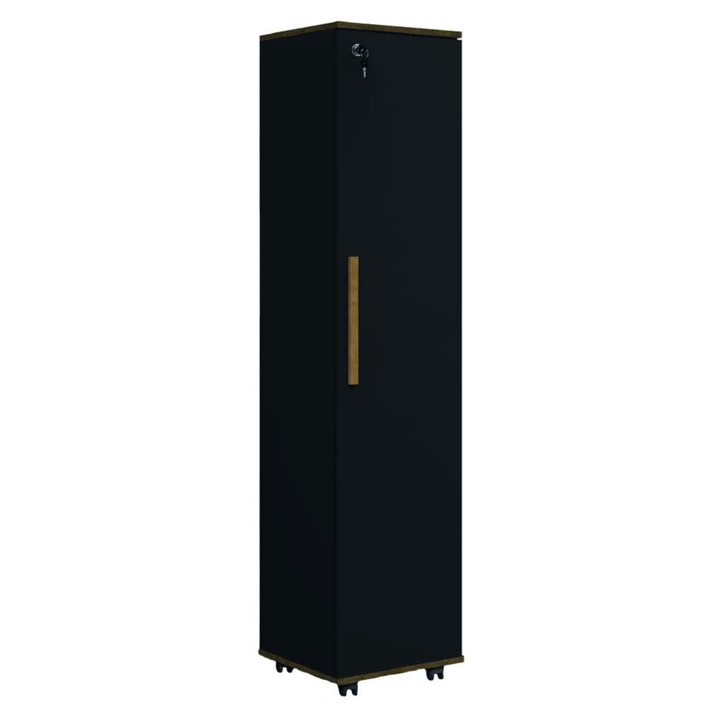 Armário Multiuso Para Quarto Com Chave e Rodízios 1 Porta Lune Preto J&A