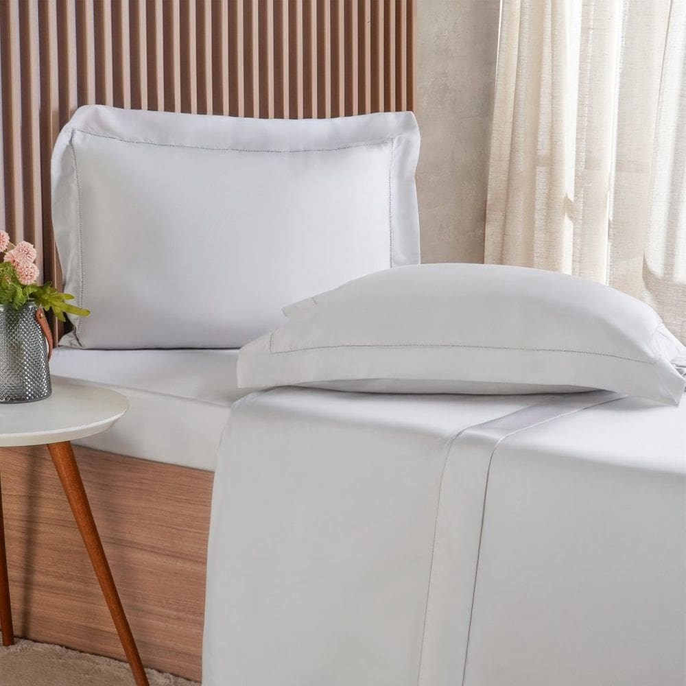 Jogo de Cama King 4 Pçs Ricamo 300 Fios 100% Algodão 193x203x40cm