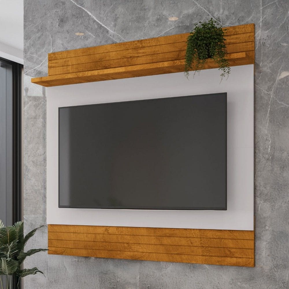 Painel para TV para TV Até 55 Polegadas Guarujá 1 Prateleira Naturallle/Off White - Móveis Bechara