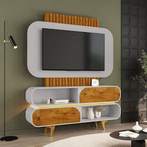 Estante para TV Até 55 Polegadas Camboriú 2 Portas com Led Naturallle/Off White - Móveis Bechara