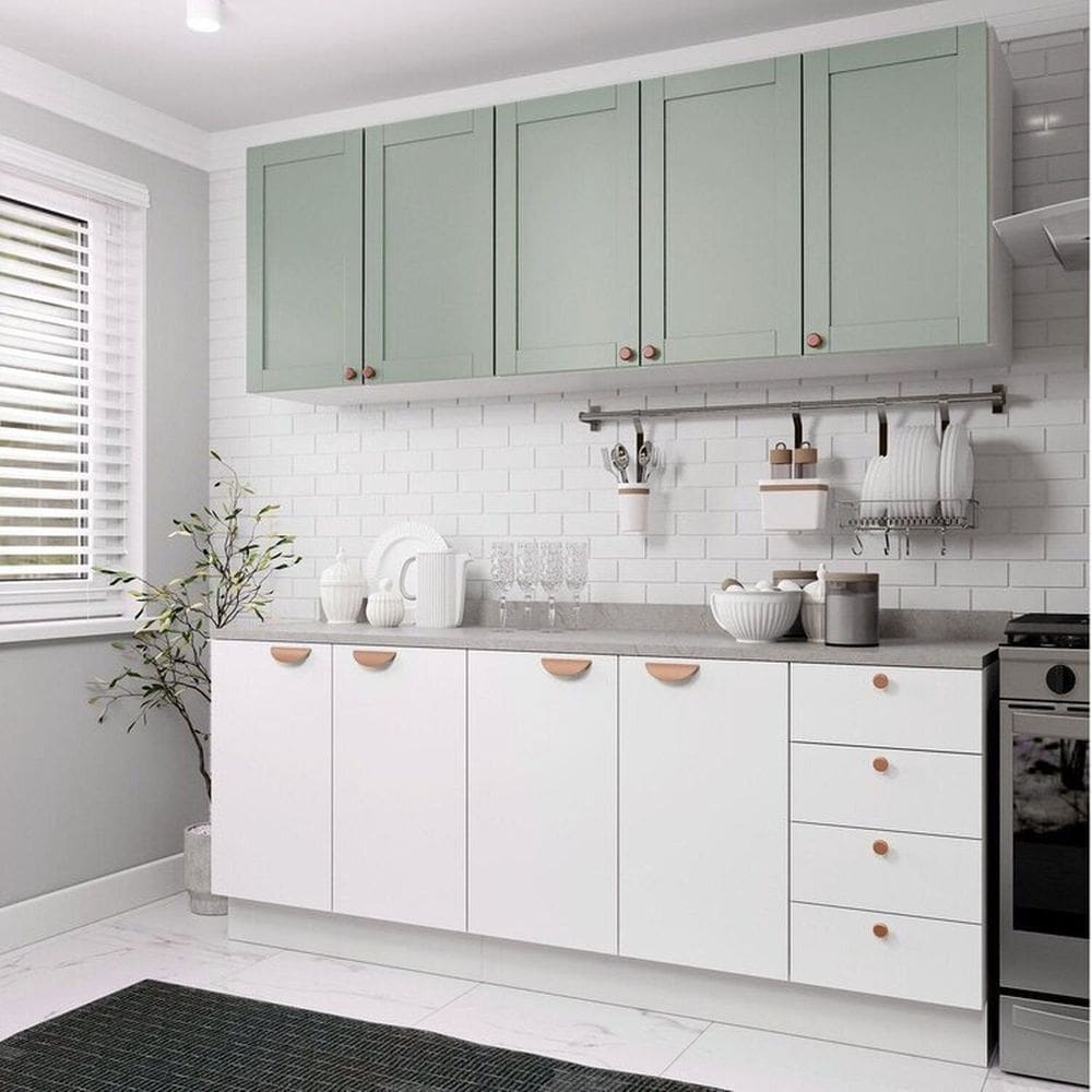 Cozinha Modulada 4 Peças 2 Aéreos 2 Balcões Arizona Cabecasa Madeiramadeira Branco/Menta