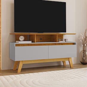 Rack para TV Até 50 Polegadas Rubi 2 Portas Naturallle/Off White - Móveis Bechara