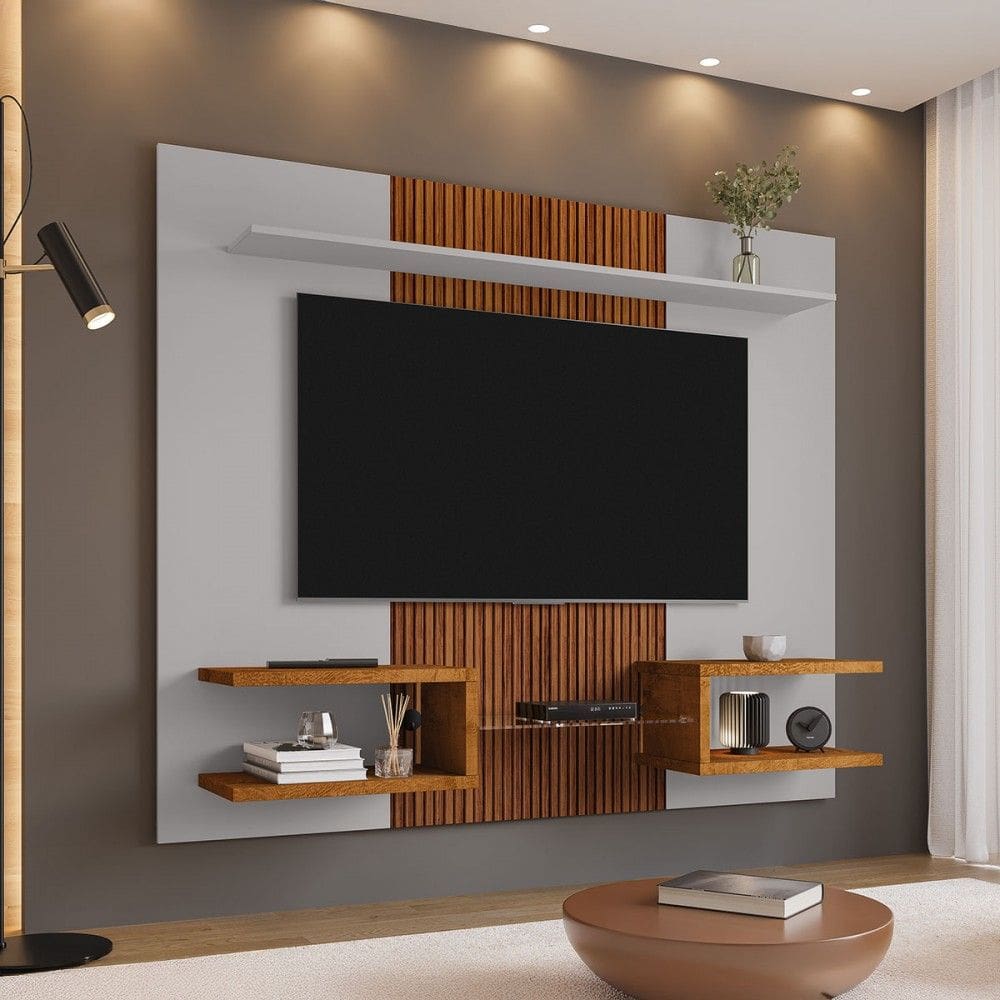 Painel para TV Até 55 Polegadas Atlas Ripado 3d Off White/Naturallle - Móveis Bechara