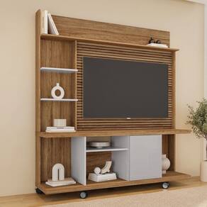 Estante para TV Até 47 Polegadas 1 Porta Taurus Ripado 3d Off White/Cinamomo - Móveis Bechara
