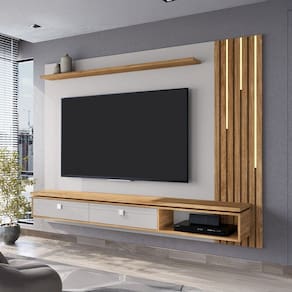 Painel para TV Até 80 Polegadas Hanôver com Led 2 Gavetas 1 Prateleira Off White/Cinamomo - Móveis Bechara