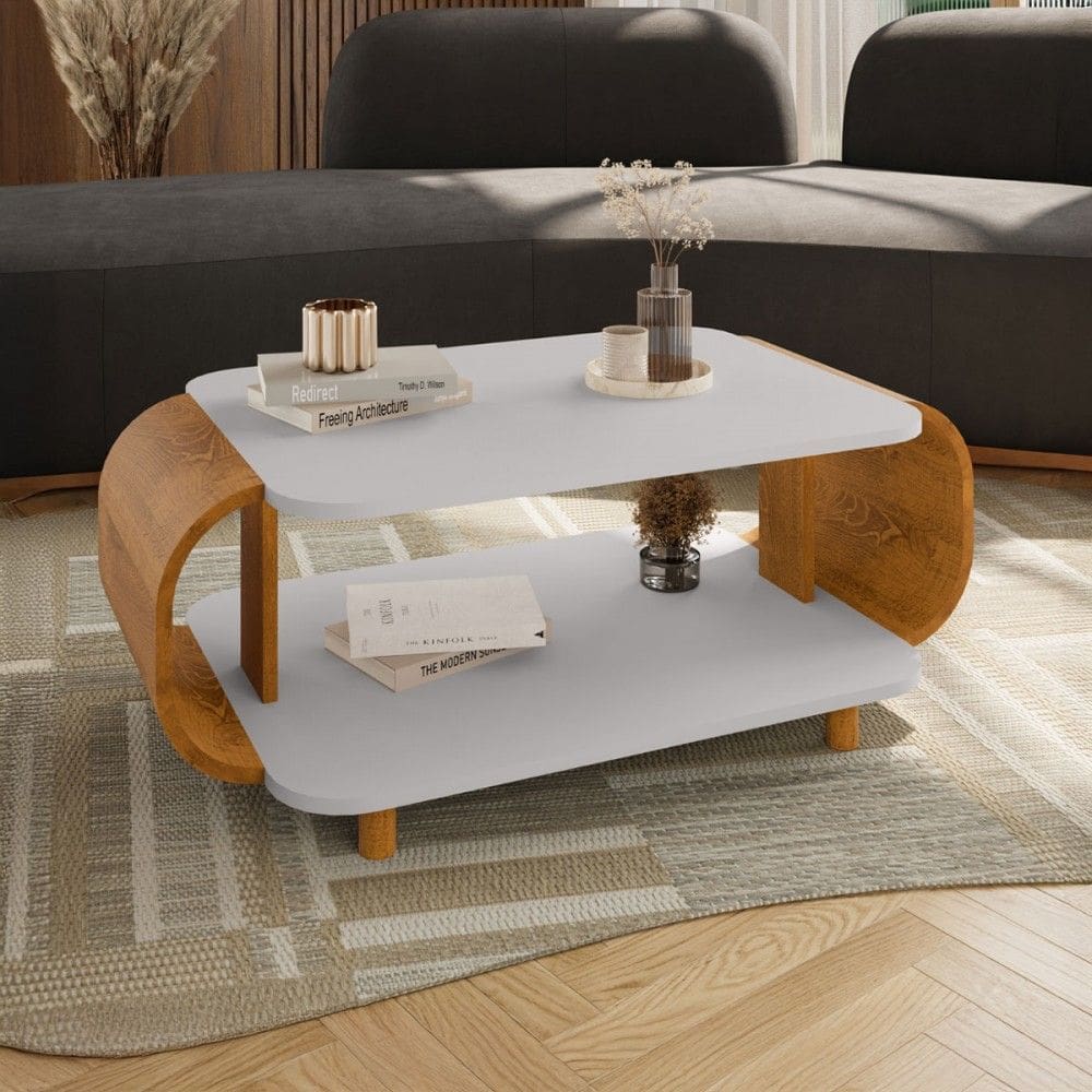 Mesa de Centro Floripa Off White/Naturallle - Móveis Bechara
