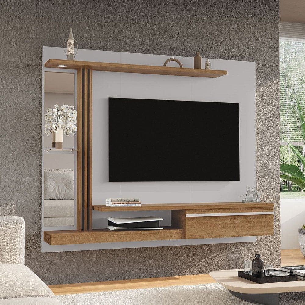 Painel para TV Até 55 Polegadas Denver 1 Porta com Led Naturallle/Off White - Móveis Bechara