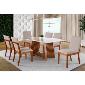 Sala de Jantar com Vidro Madeira Maciça 6 Cadeiras 1,60x0,90m - Turmalina - Harmonia Salas