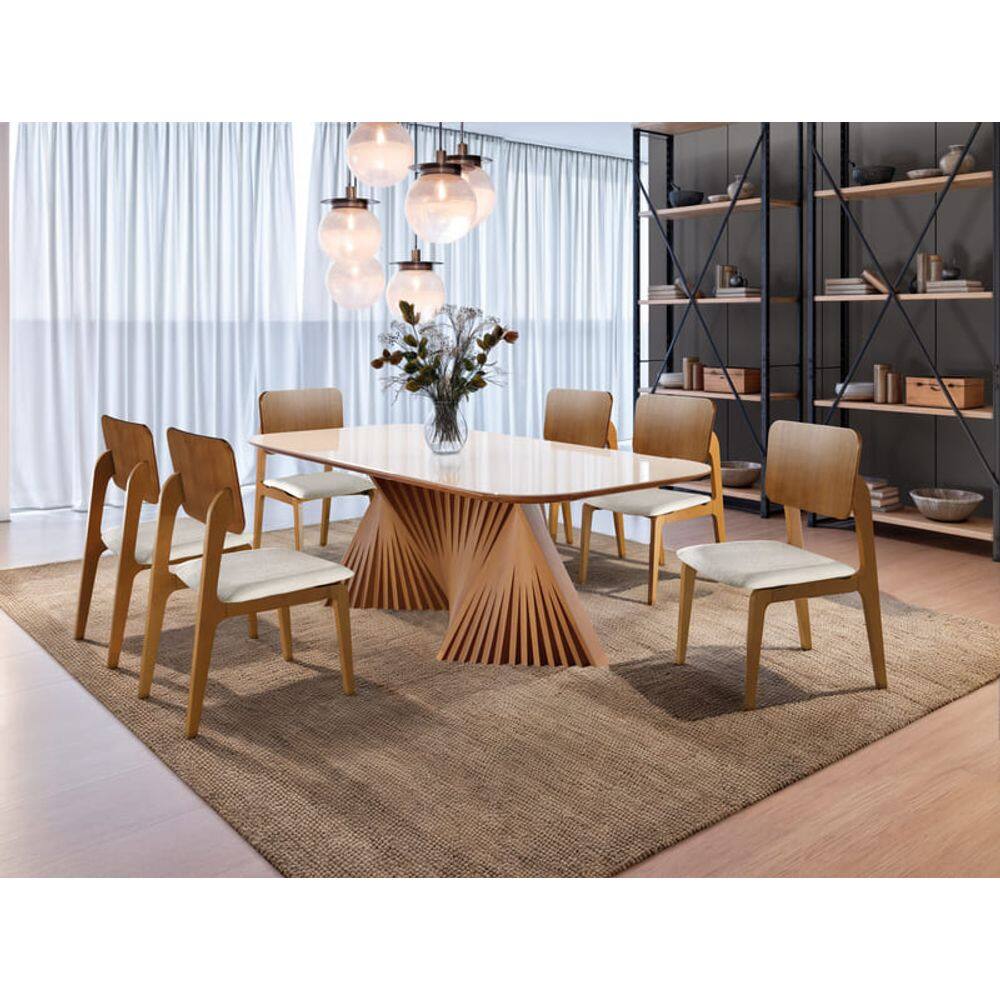 Sala de Jantar Moderna Madeira Maciça 6 Cadeiras 1,80x0,90m - Opala - Harmonia Salas