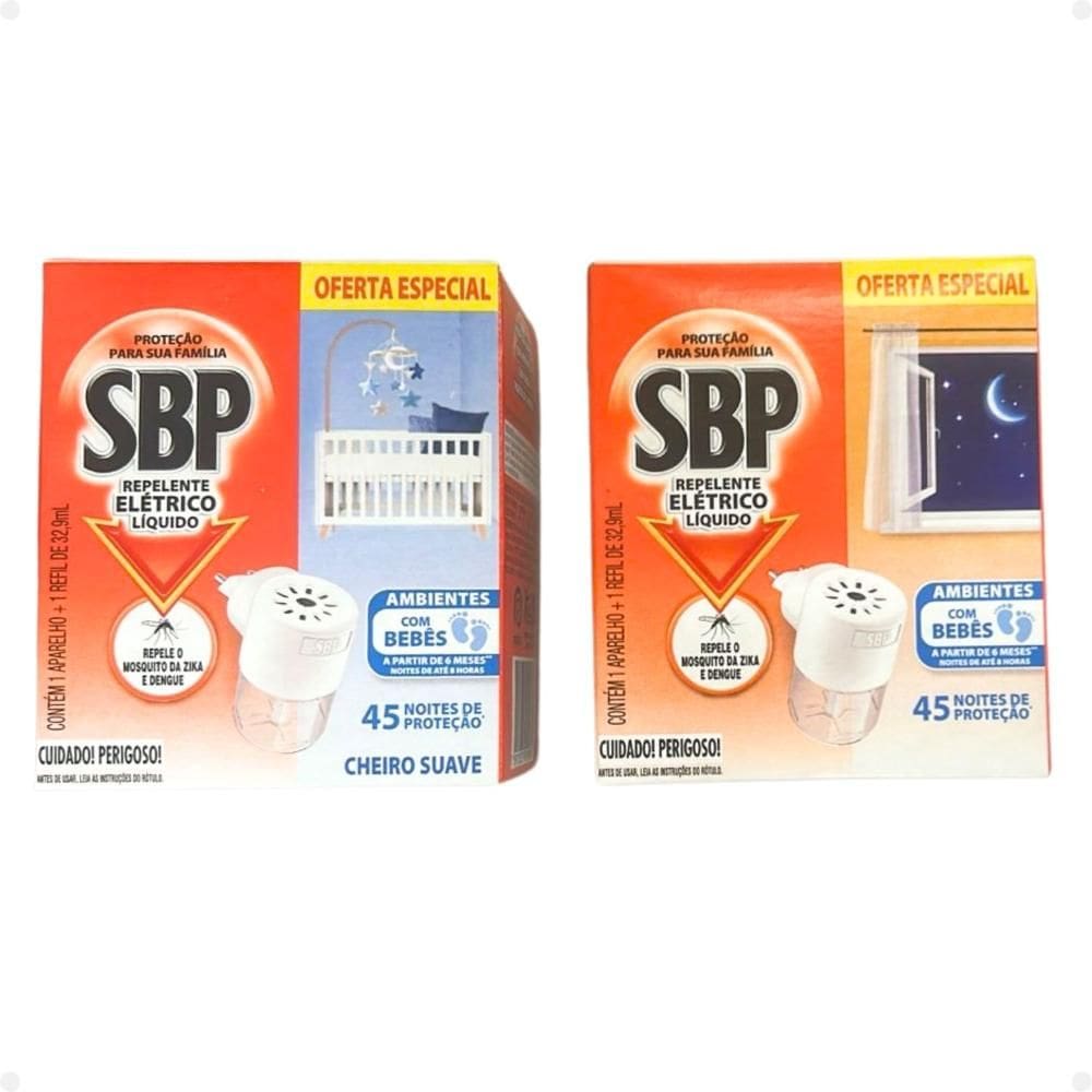 Kit SBP Repelente Elétrico Líquido Refil: 1 Noite e 1 Suave