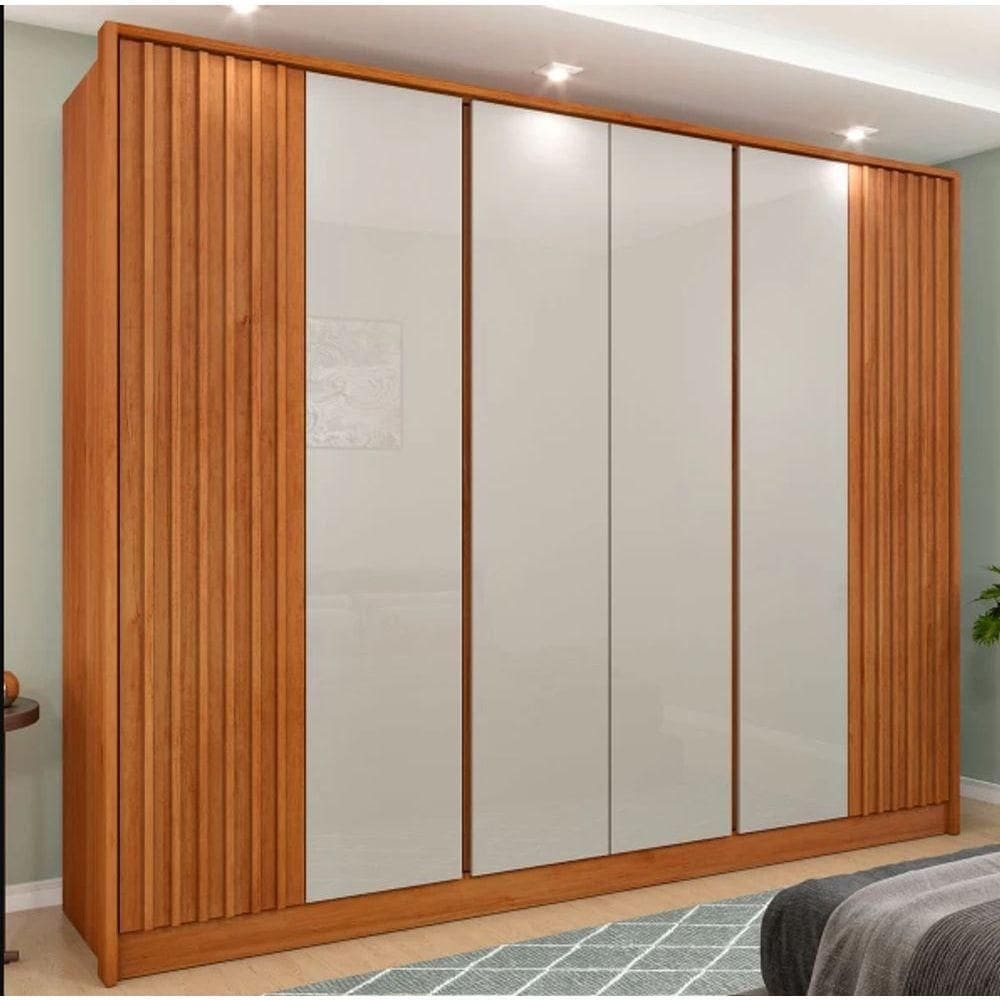 Guarda Roupa Casal 6 Portas 6 Gavetas Barcelona Ripado Tcil Móveis - Cinamomo/off White