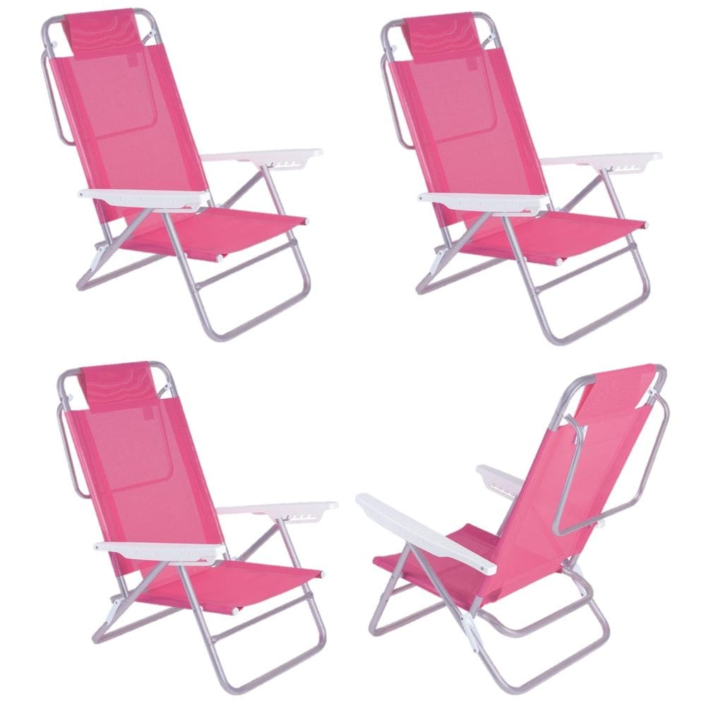 Kit 4 Cadeira Reclinável Summer 6 Posições Alumínio Praia Camping - Mor