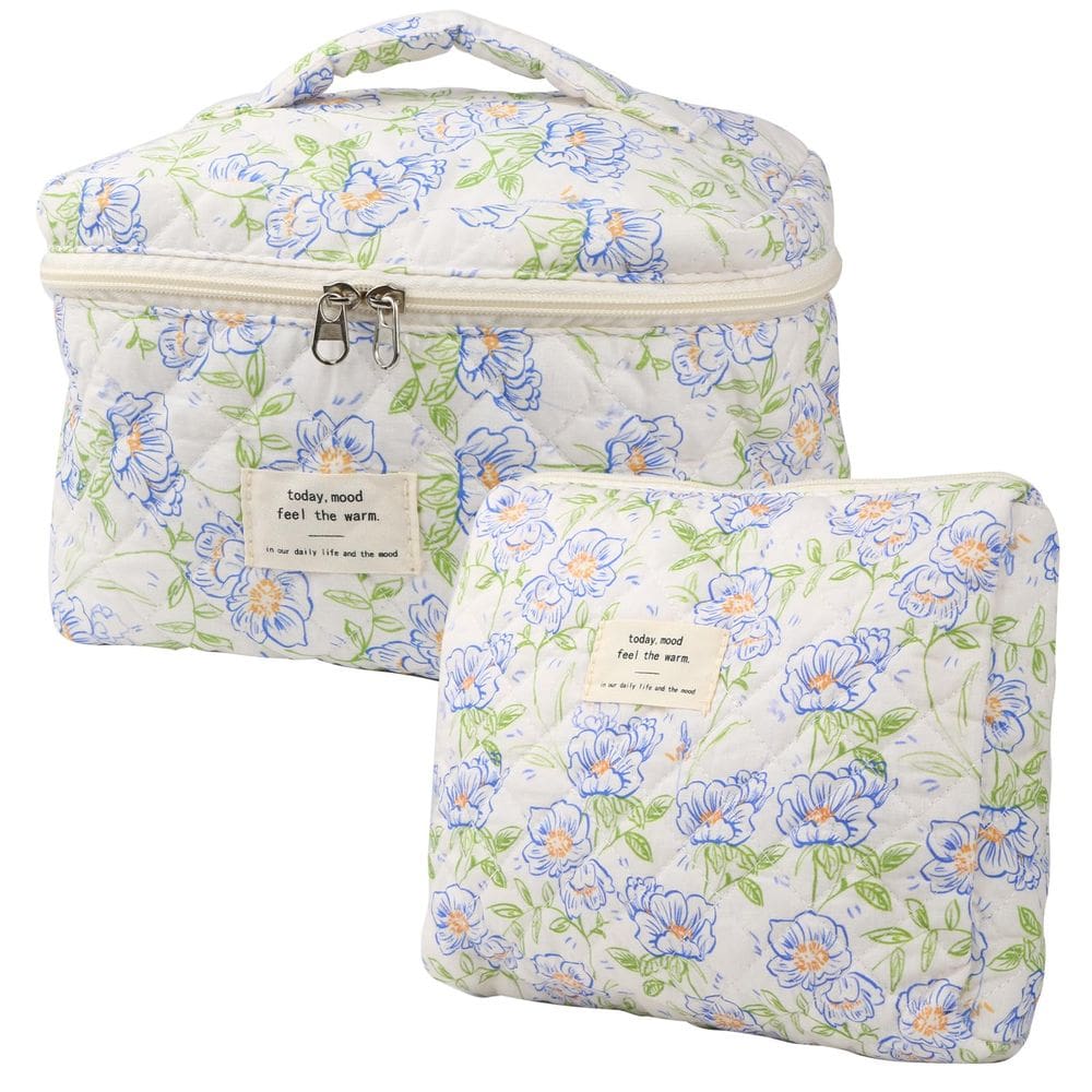 Bolsa de maquiagem NATINSA Cute Travel Cosmetic Bag, 2 peças de flor azul