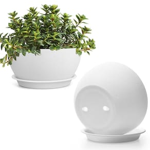 Vasos para plantas de plástico T4U de 25 cm com orifícios de drenagem, pacote com 2 unidades, brancos