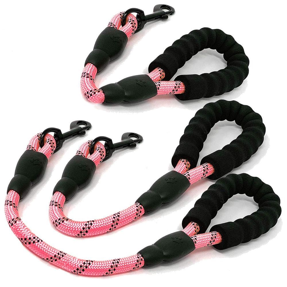 Coleira curta para cães Cymiler de nylon com alça acolchoada rosa reflexivo