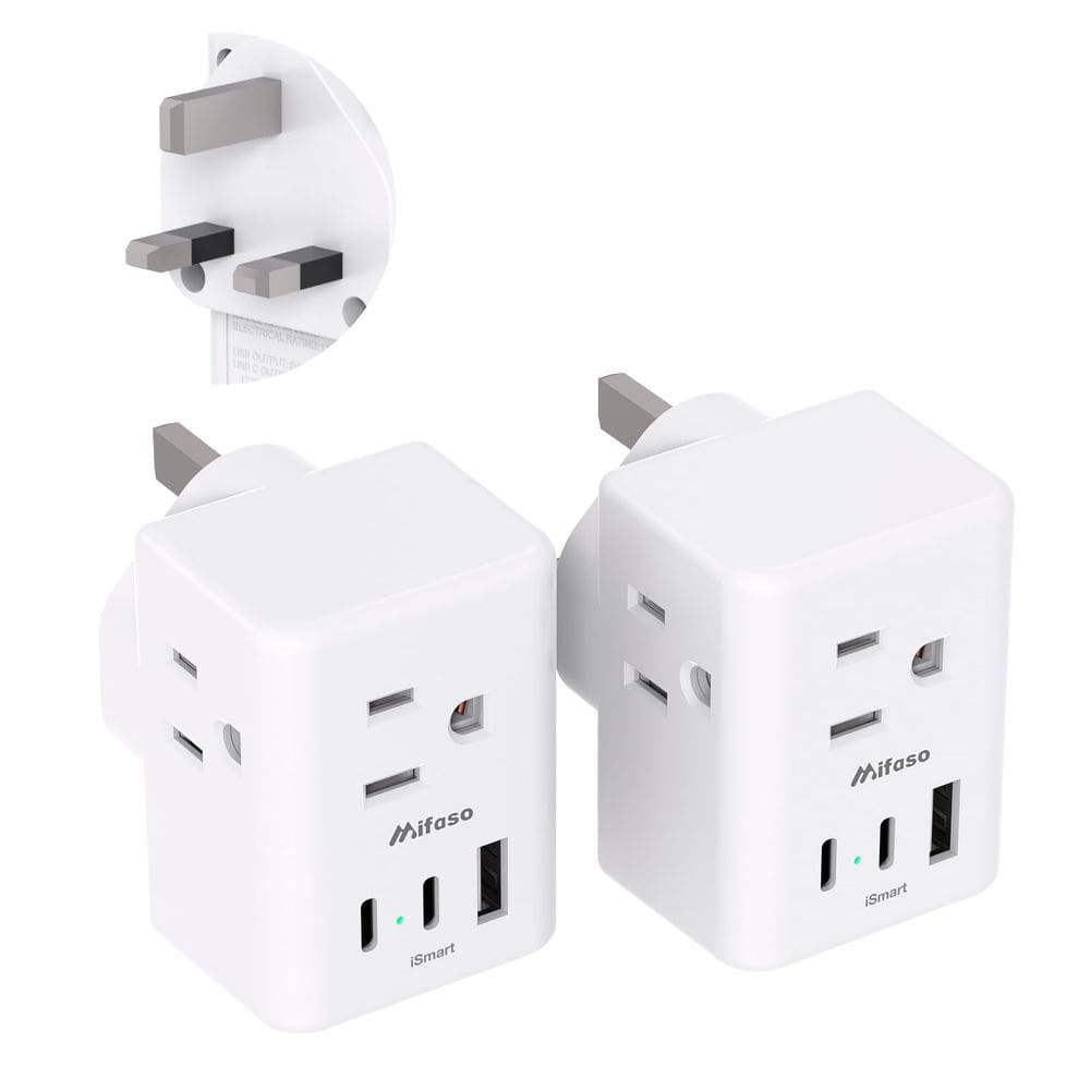 Adaptador de plugue Mifaso US para o Reino Unido tipo G com carregador USB de 3 tomadas e 3