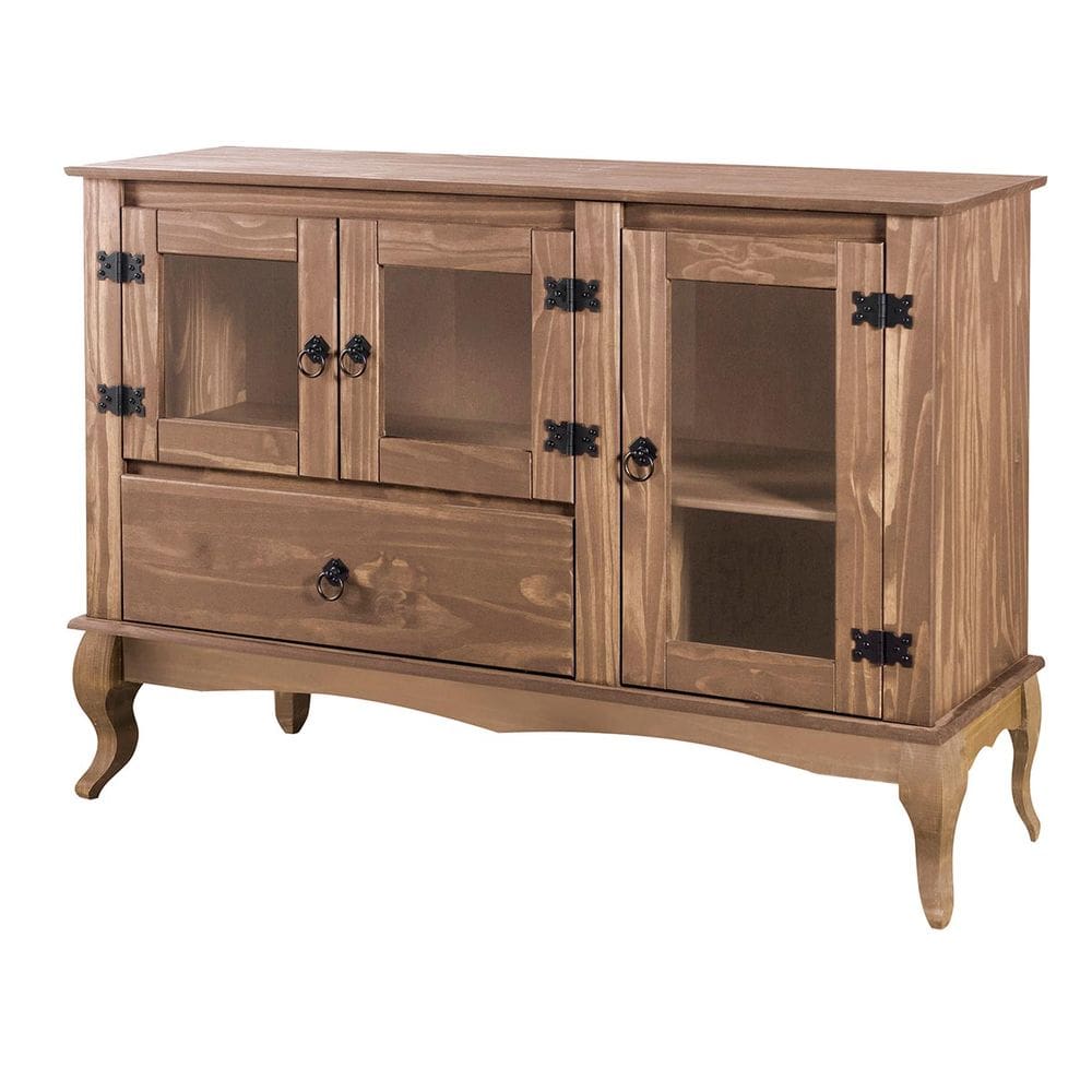 Balcão Buffet Aparador 2 Portas 1 Gaveta Portas de Vidro Pés Luiz XV D120