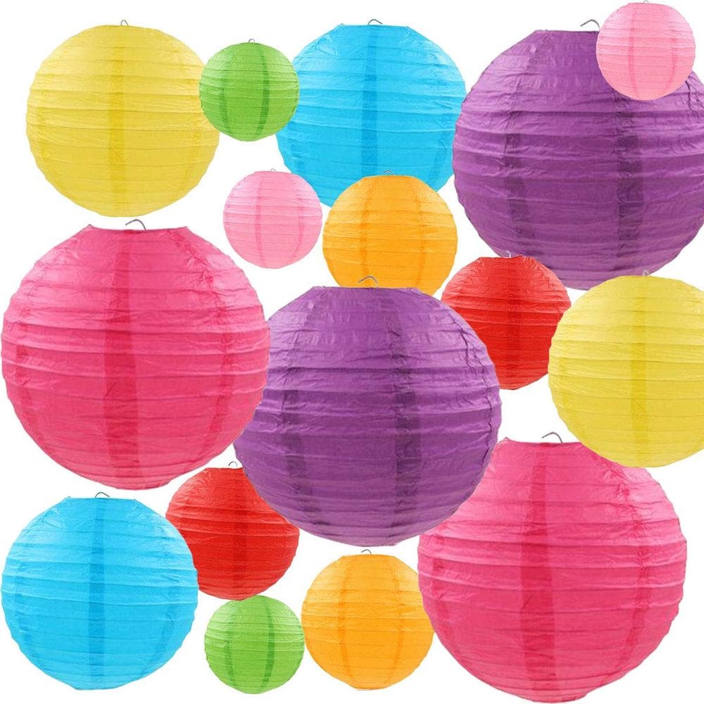Lanternas de papel LURICO 16 peças multicoloridas 10 cm, 15 cm, 20 cm, 25 cm