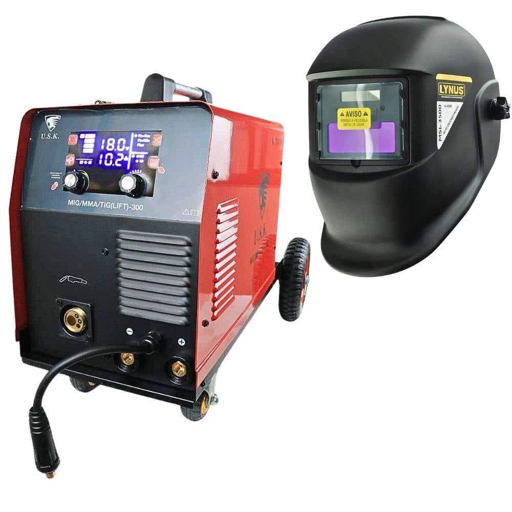 Máquina Solda Multiprocessos MIG TIG 160A USK Máscara Solda de Escurecimento Automático LYNUS