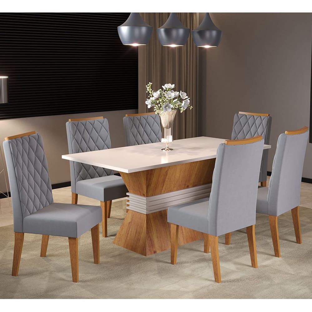 Mesa De Jantar Retangular Born Com 6 Cadeiras Iza - Casa Giulia