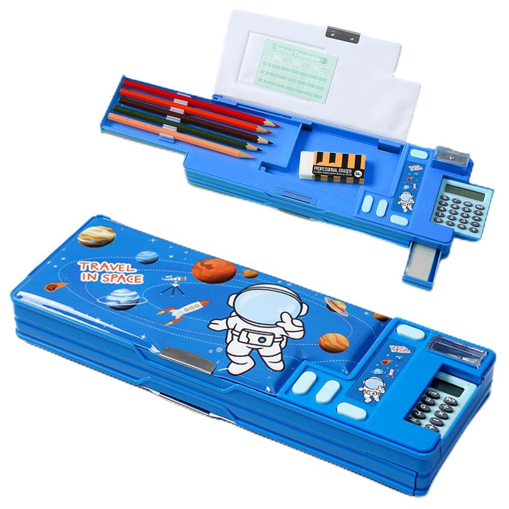Estojo para lápis Ristpal Pop Up Multifuncional com calculadora azul