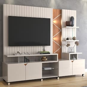 Rack Home Cross Frisado Lukaliam Móveis 2,10m Off White Perolizado com Jequitiba