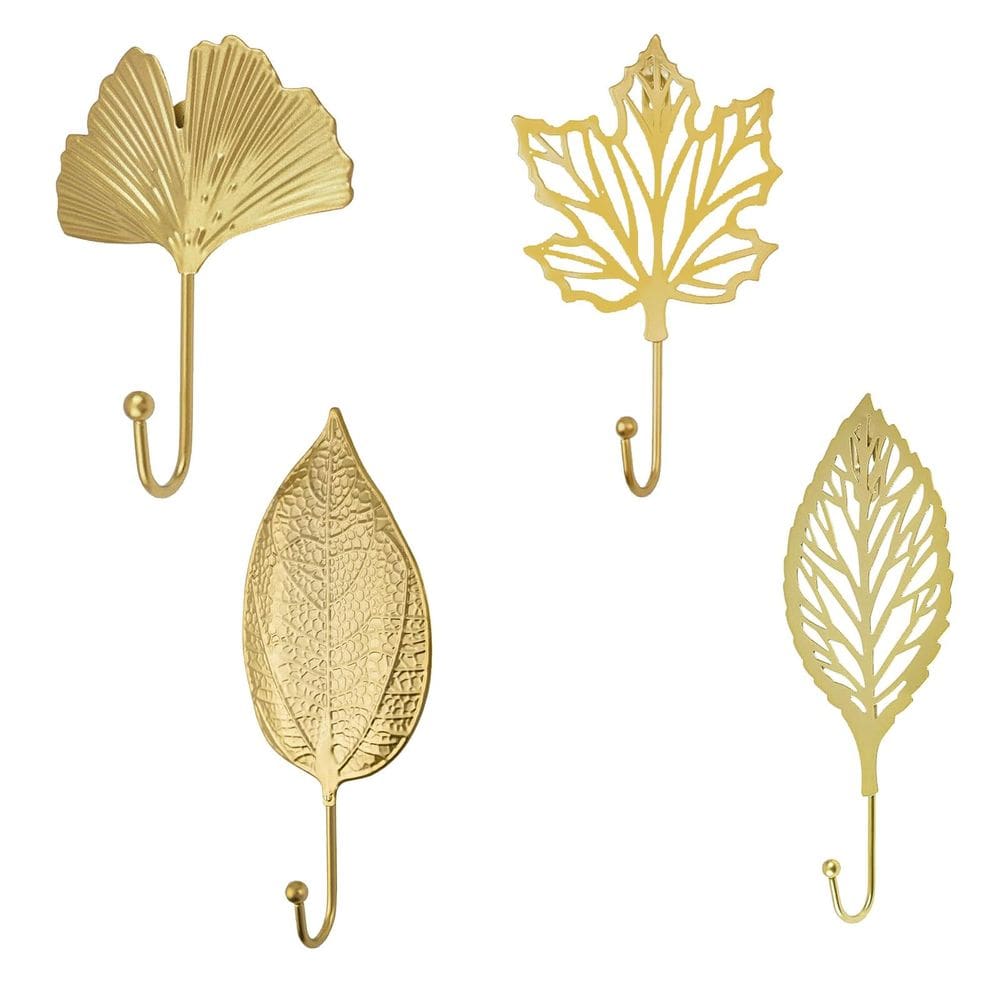 Ganchos decorativos de ferro MOROBOR Ginkgo Maple Leaf Gold 4 peças