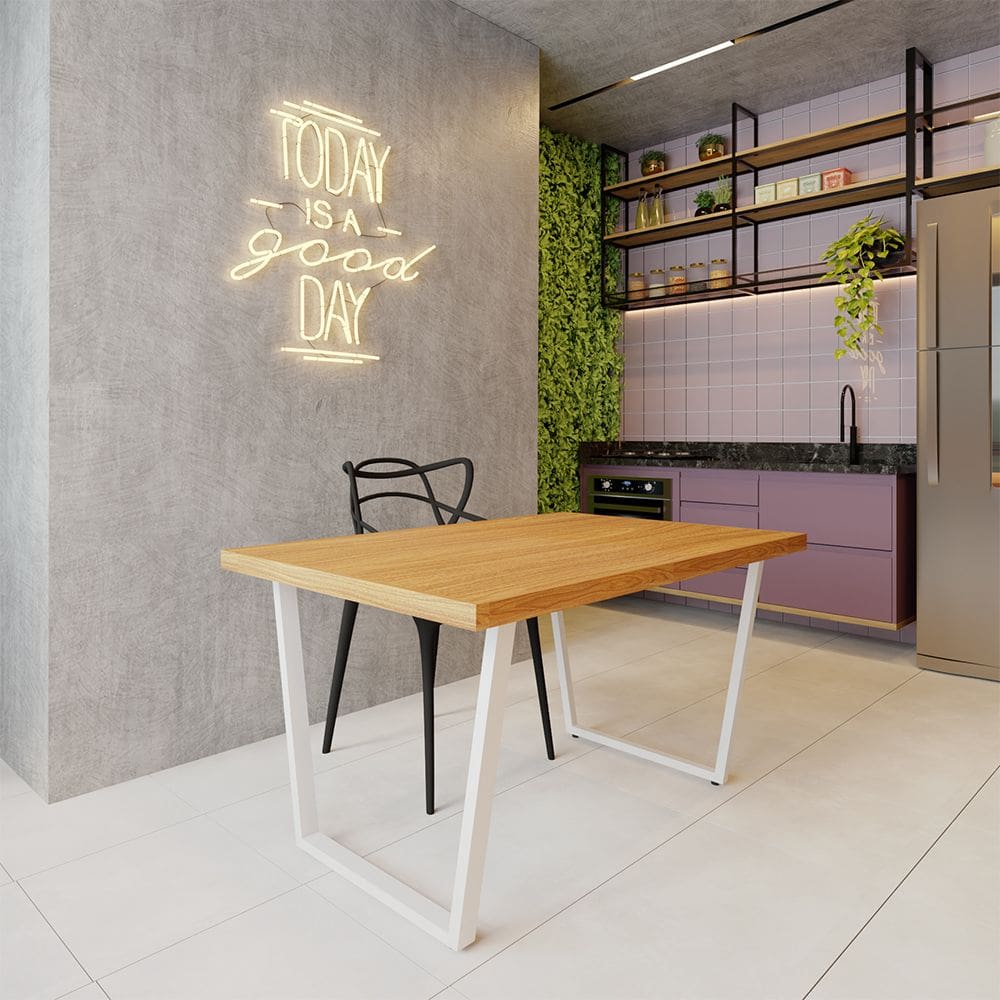 Mesa Industrial para Área Gourmet Madeira Maciça Lanna com Ferragem 1,30m Branco