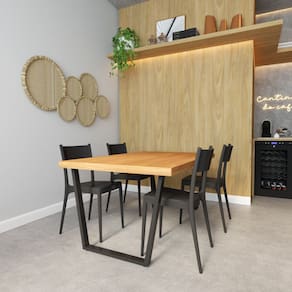 Conjunto Mesa Madeira Maciça Lanna 1,20m Ferragem Preta com 4 Cadeiras Tramontina Preta