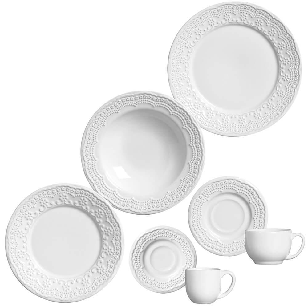 Jogo de Jantar 42 peças Branco Cerâmica Madeleine Porto Brasil
