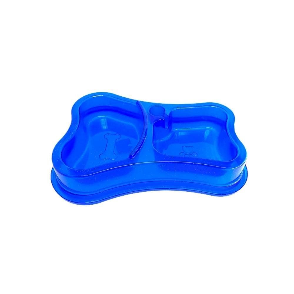 Comedouro Duplo Automático Para Cães E Gatos Cor Azul