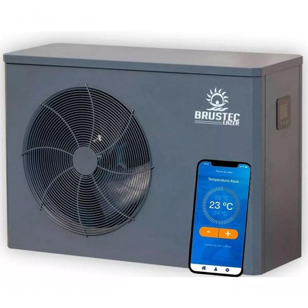 Bomba Trocador Calor Wi-fi Inverter Para Aquecimento De Piscinas Até 43 Mil Litros - Brustec
