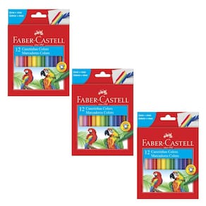 Kit 03 Canetinha Hidrográfica 12 Cores Hidrocor Colorida Faber Castell