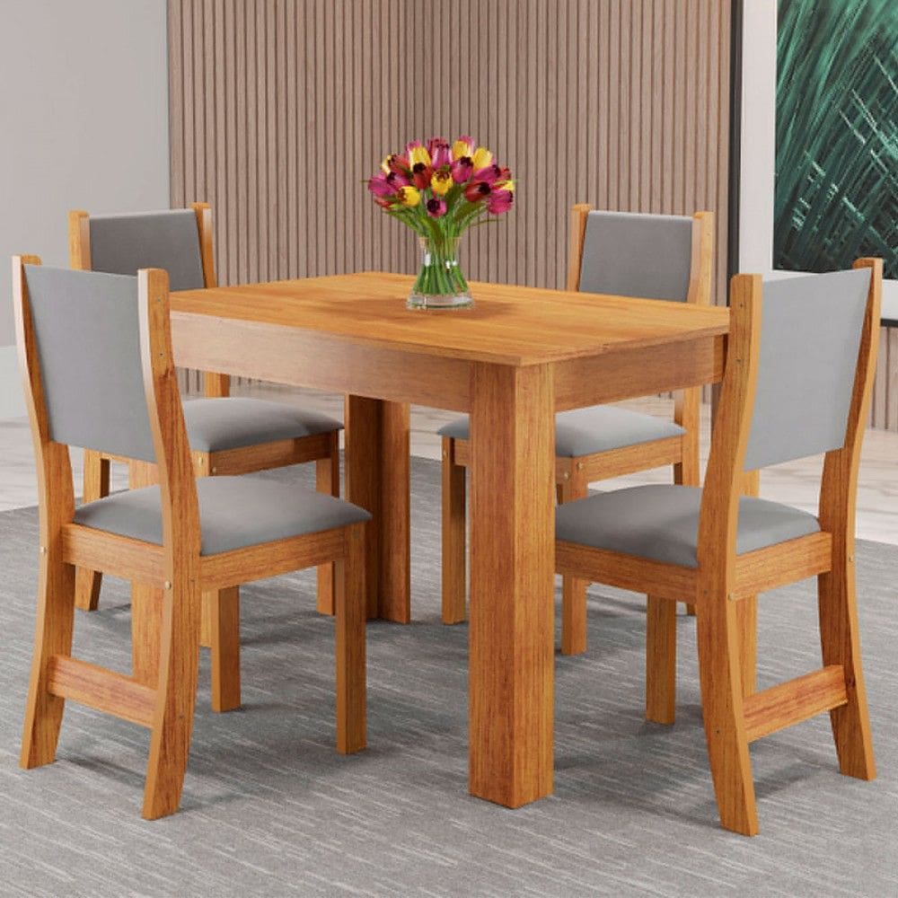 Mesa de Jantar 4 Lugares Ariana Marrom/Veludo Cinza - Viero Móveis