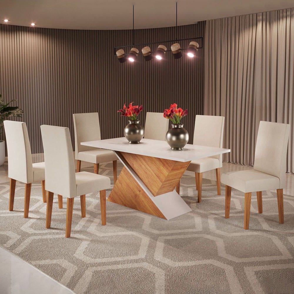 Mesa de Jantar 6 Lugares Adele Marrom/Blonde/Nude - Viero Móveis