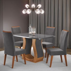 Mesa de Jantar 4 Lugares Universe com Vidro Marrom/Grafite - Viero Móveis