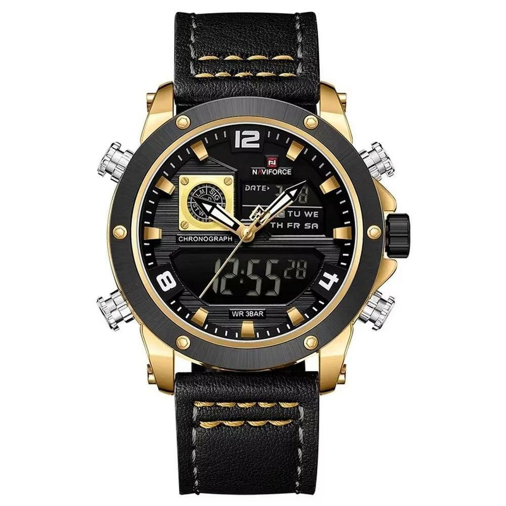 Relógio Masculino De Exibição Dupla Esportivo Militar De Quartzo Impermeavel 3atm À Prova Da Água Preto Dourado