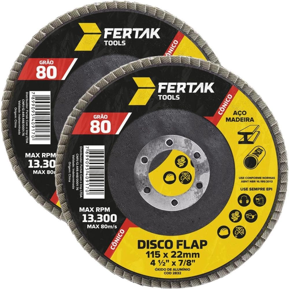 Disco Flap Cônico 115Mm Grão 80 Madeira Aço Desbaste 02 Un