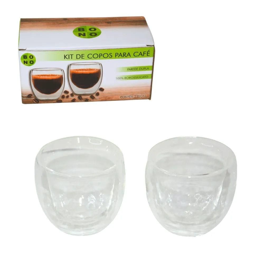 Kit 2 Xícaras de Café 80ml Vidro 5578 - Bono