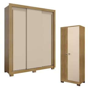 Guarda Roupa Nevoa Flex 3 Portas e Armário Multiuso Versátil com Chave Carvalho Americano Off White - Incorplac
