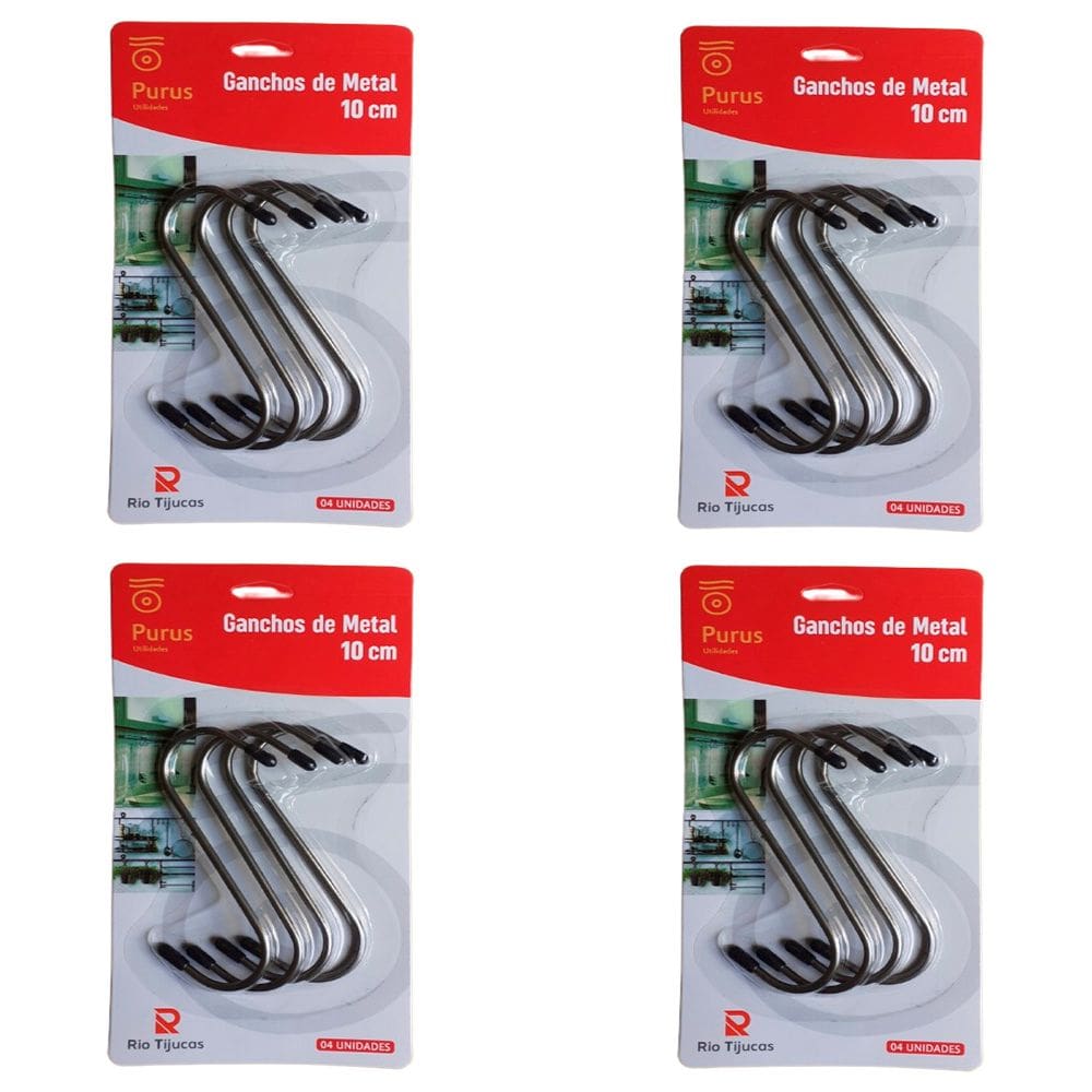 Kit C/ 16 Ganchos De Metal Tipo S Multiuso Guarda Roupa 10cm