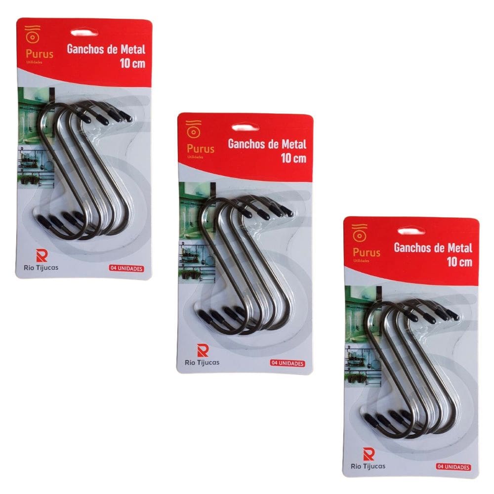 Kit C/ 12 Ganchos De Metal Tipo S Multiuso Guarda Roupa 10cm