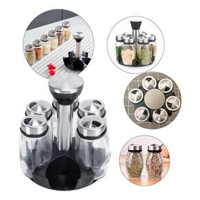Kit Porta Temperos Com 6 Frascos De Vidro E Base Giratória