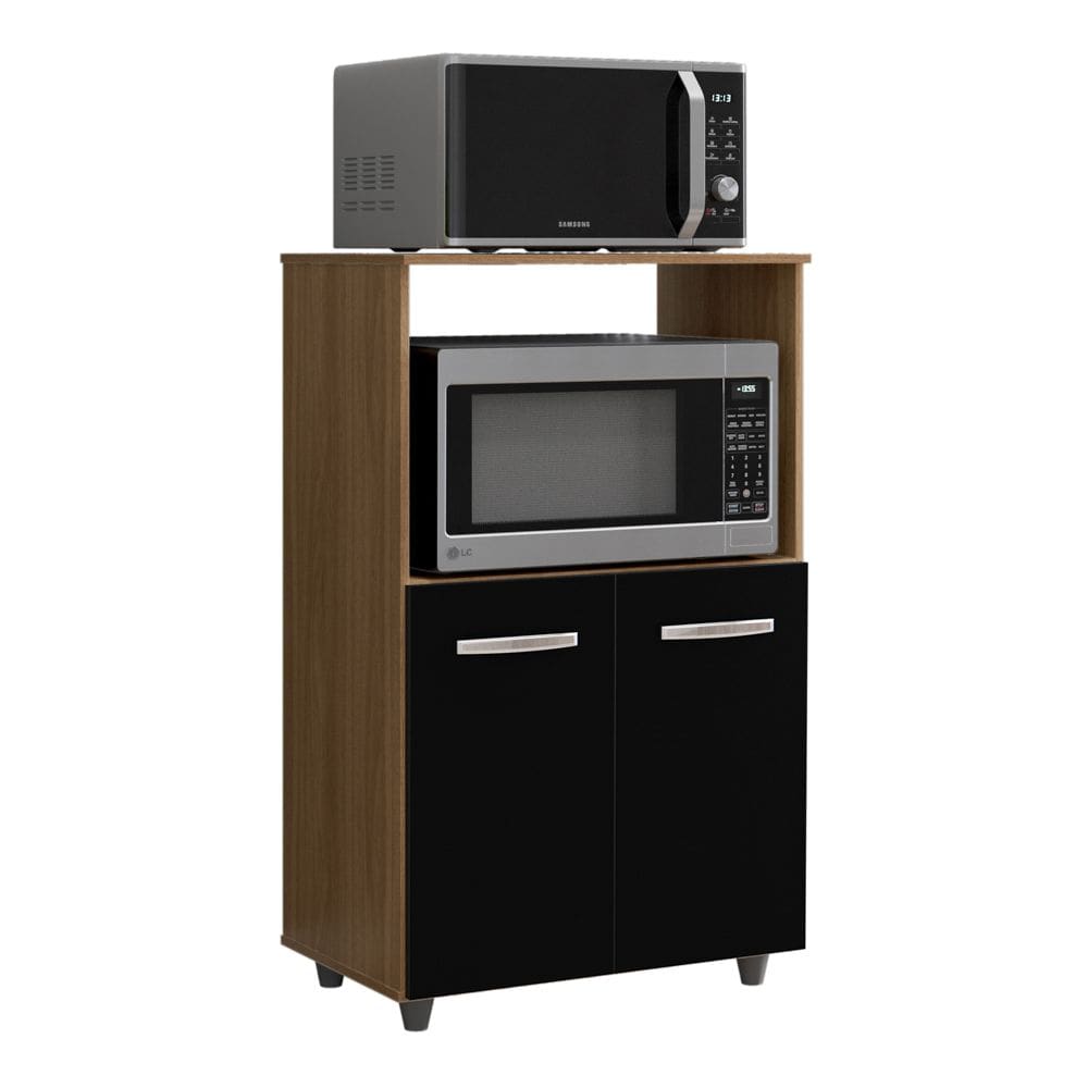 Armário Multiuso Cozinha Para Forno Micro-ondas Thaís 02 Portas Savana Preto - Desk Design