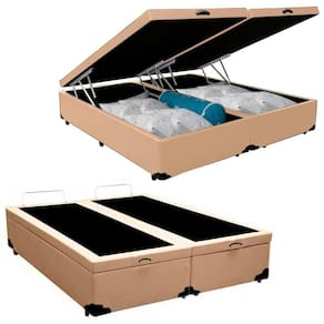 Cama Box Baú Casal Bipartido Sintético Serene Bege 138x188x44