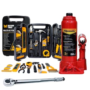 Macaco Hidraulico 3 Ton Com Torquimetro Fasterr e Kit de Ferramentas 129 Peças