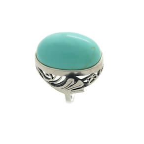 Maxi Anel Turquesa Reese Blue Oval Luxo Prata 925 Cabochão